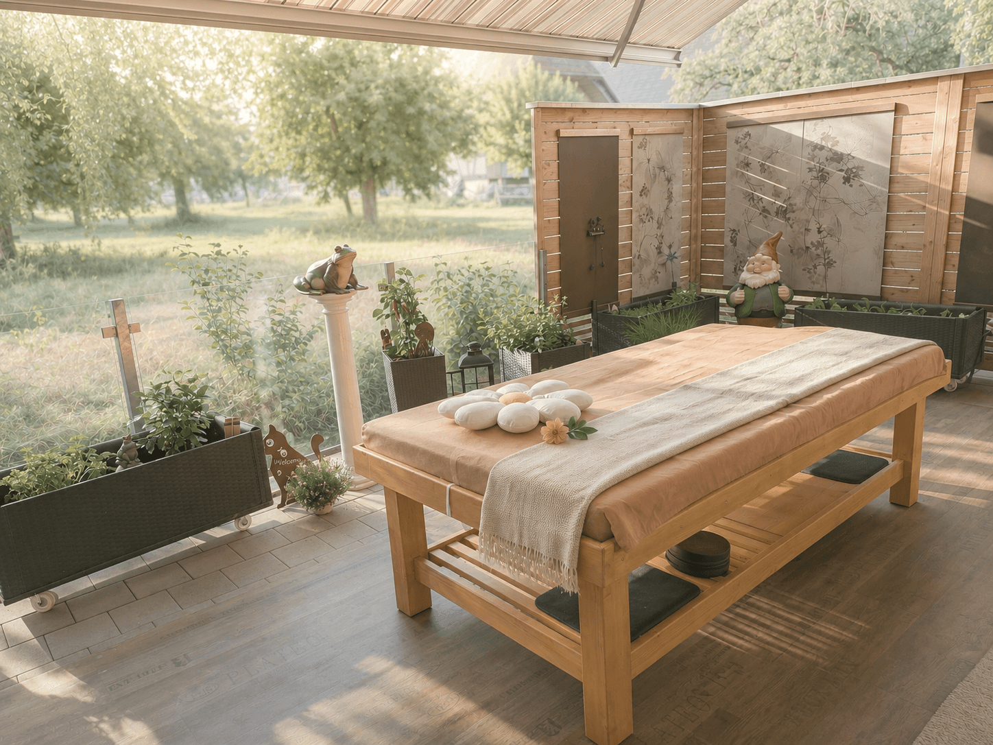 Massageliege draussen von Auszeit am Dorfbach